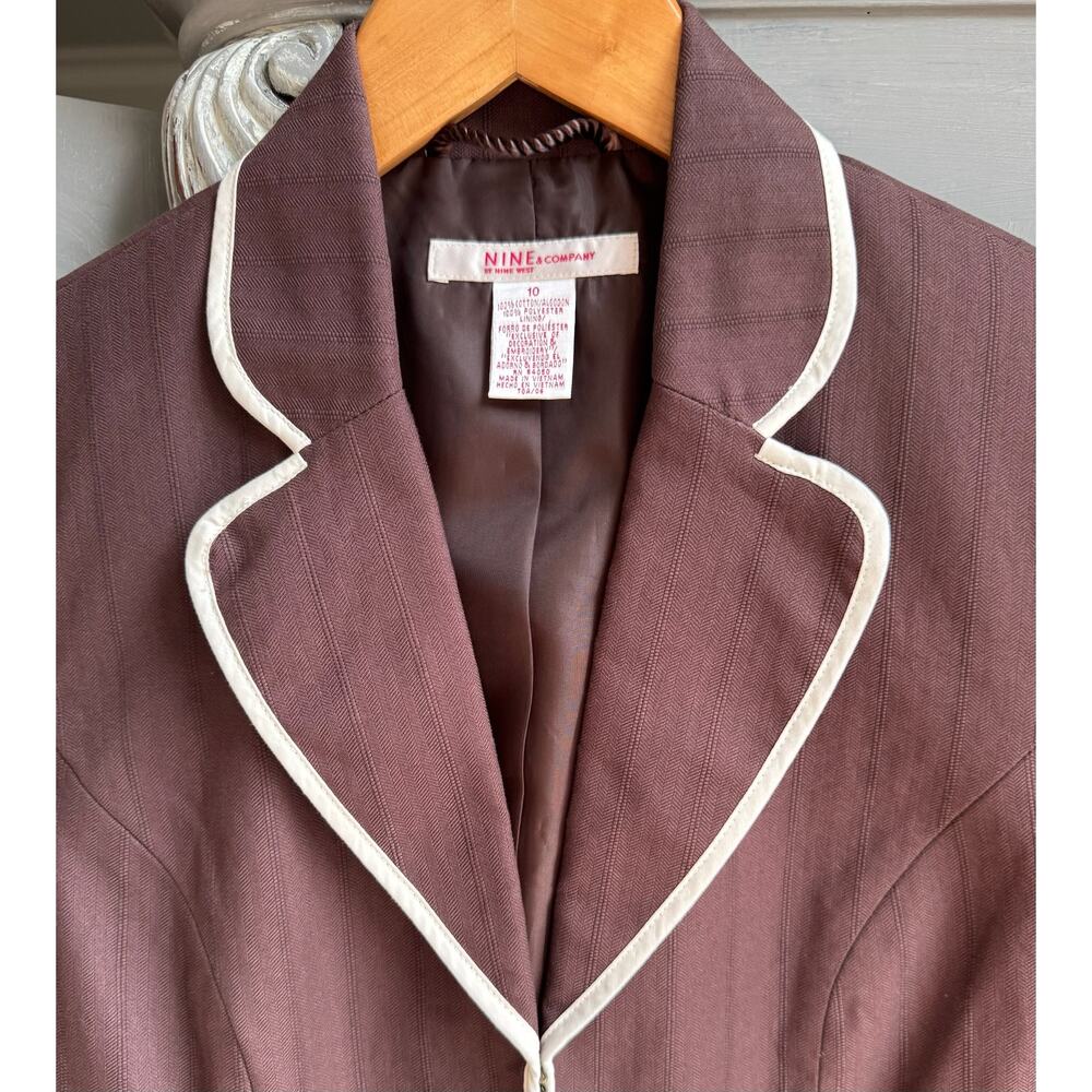 Vintage Nine & Co 100% Cotton Beaded Blazer 10 Brown 90s Cutaway Jacket - Picture 4 of 13